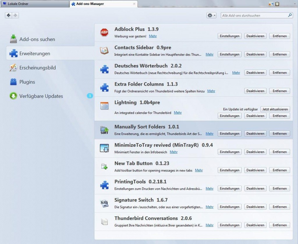 Meine aktuellen Thunderbird 5 Add-Ons